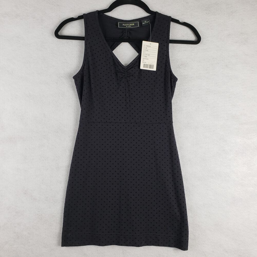 Fletcher By Lyell Womens XS Sleeveless Sheath Dress Black Swiss Dot Cocktail LBD